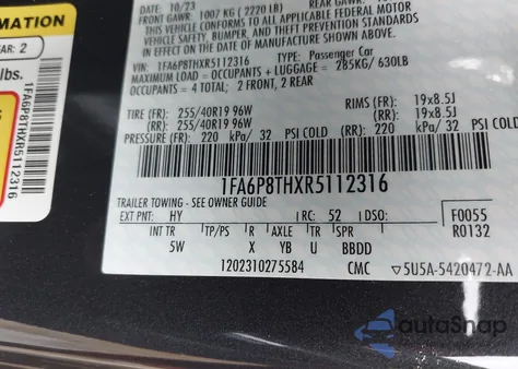 2024 Ford Mustang Ecoboost Premium Fastback z USA, uszkodzony, nr VIN 1FA6P8THXR5112316